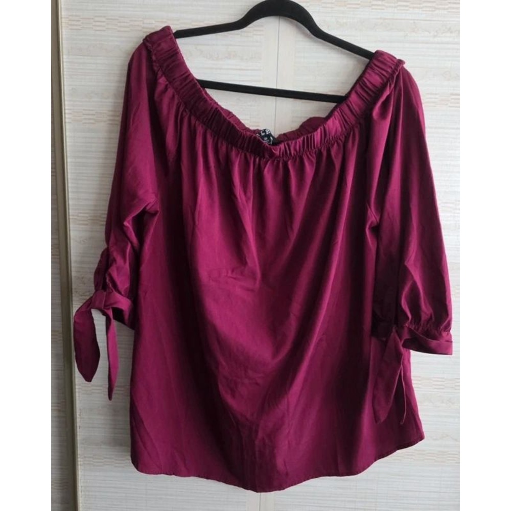 Time To Bloom Magenta Off The Shoulder Tie Sleeve Blouse Top 2X